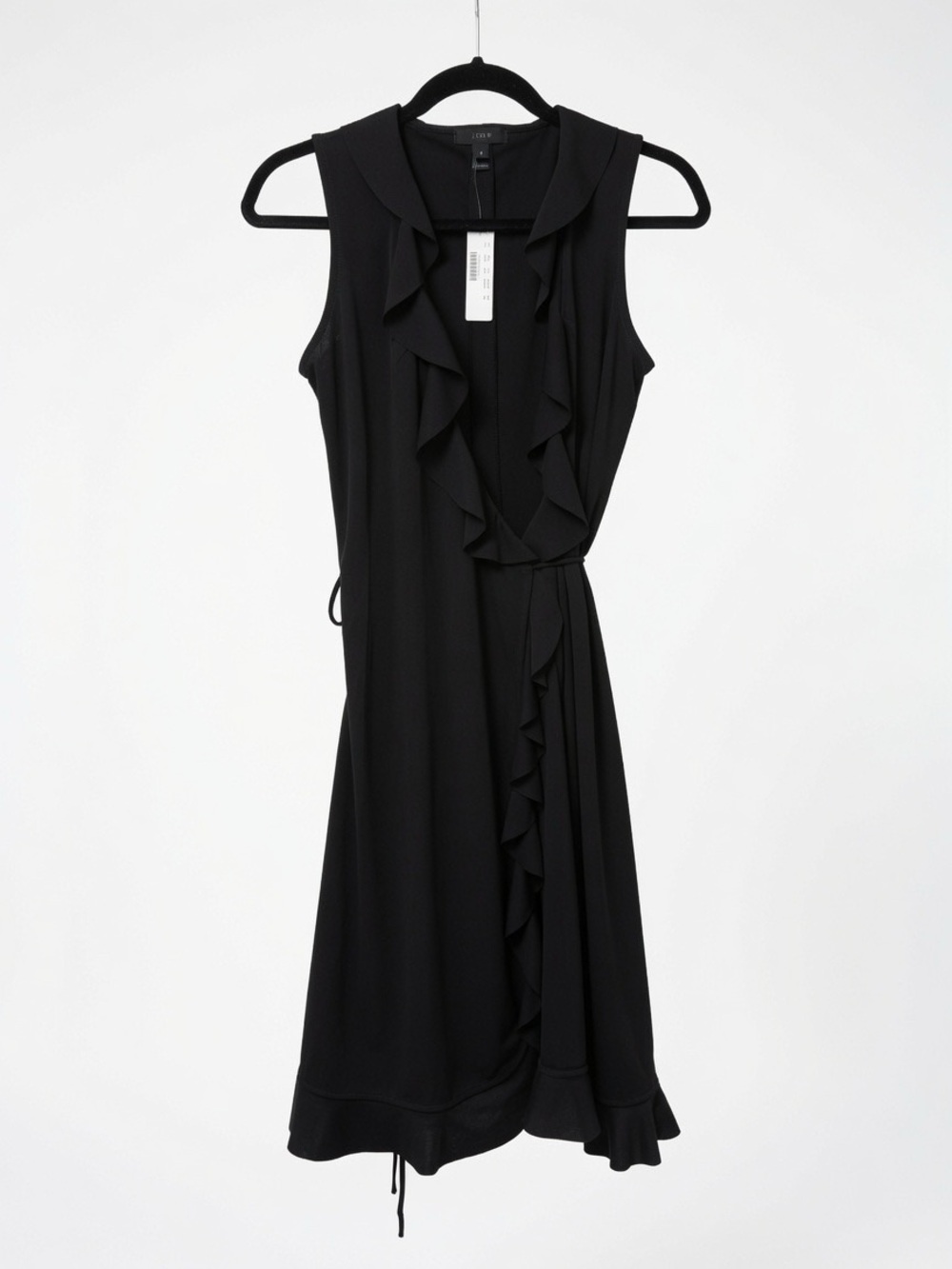 J. Crew Black Sleeveless Ruffle Wrap Midi Dress